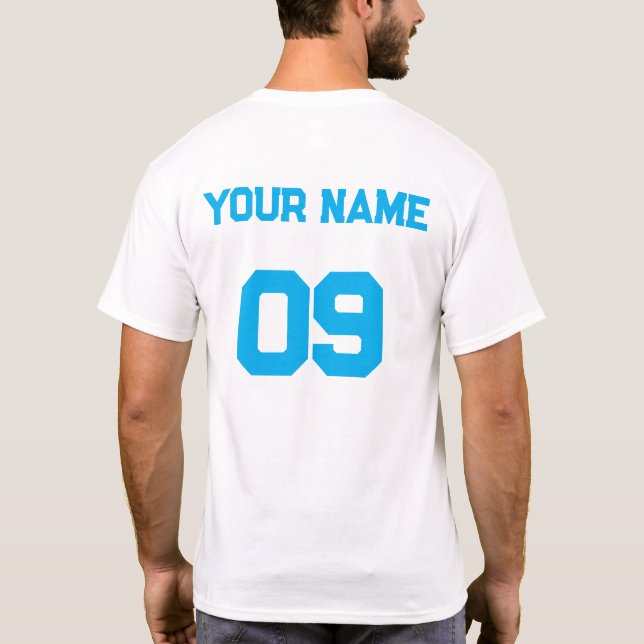 T-shirt Numéro de nom personnalisé sur le dos Sky Blue Fon (Dos)