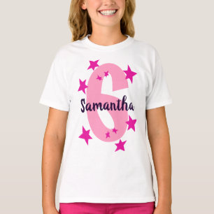T-shirt Numéro et nom de l'anniversaire Étoiles roses Cu