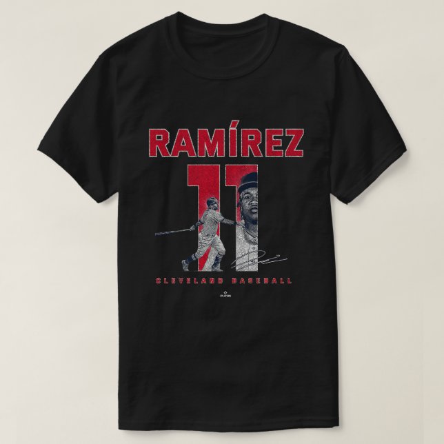 T-shirt Numéro et portrait Jose Ramirez Cleveland MLBPA (Design devant)