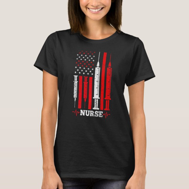 T-shirt Nurs stéthoscopiques de l'infirmière du drapeau am (Devant)