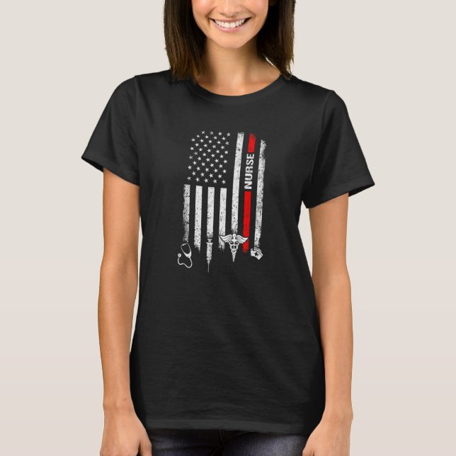 T-shirt Nurs stéthoscopiques de l'infirmière du drapeau am (Devant)