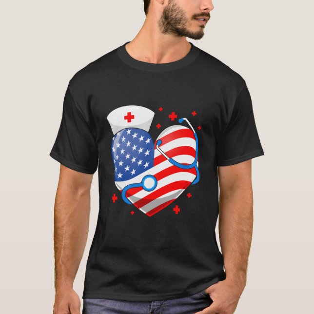 T-shirt Nurse 4Th Of July American Flag He Stethoscope Nur (Devant)