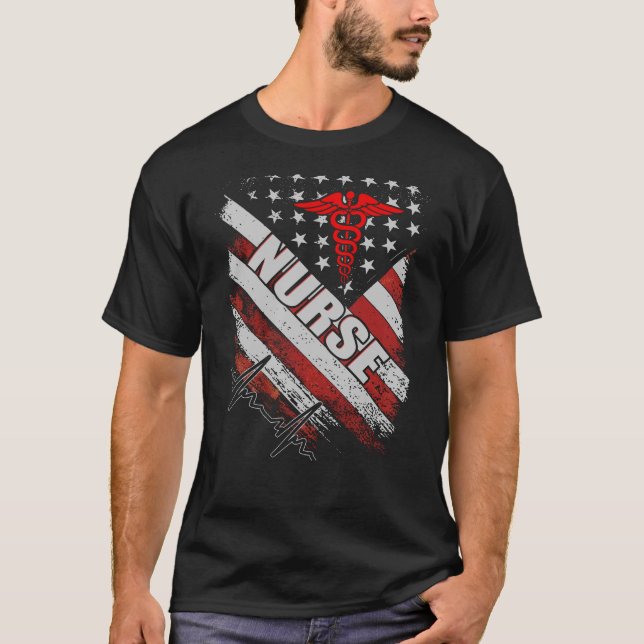 T-shirt Nurse American Flag (Devant)