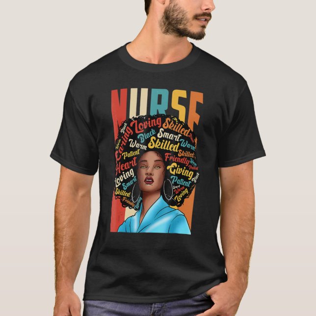 T-shirt Nurse Black Woman Magic Afro Melanin Queen Black H (Devant)