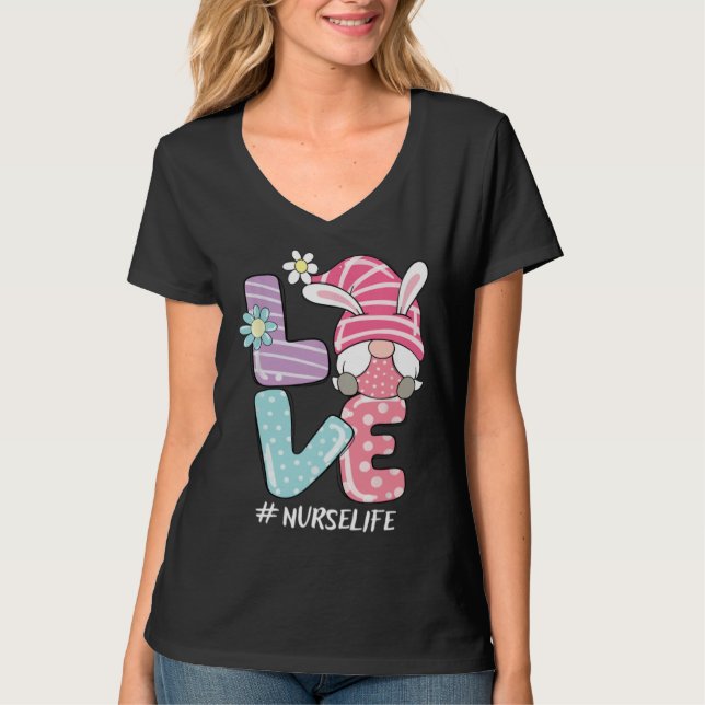 T-shirt Nurse Cute Gnome Bunny Love  Easter Day Christians (Devant)