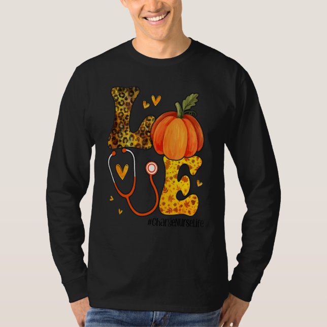 T-shirt Nurse Leopard Pumpkin Thanksgiving Love Charge Nur (Devant)