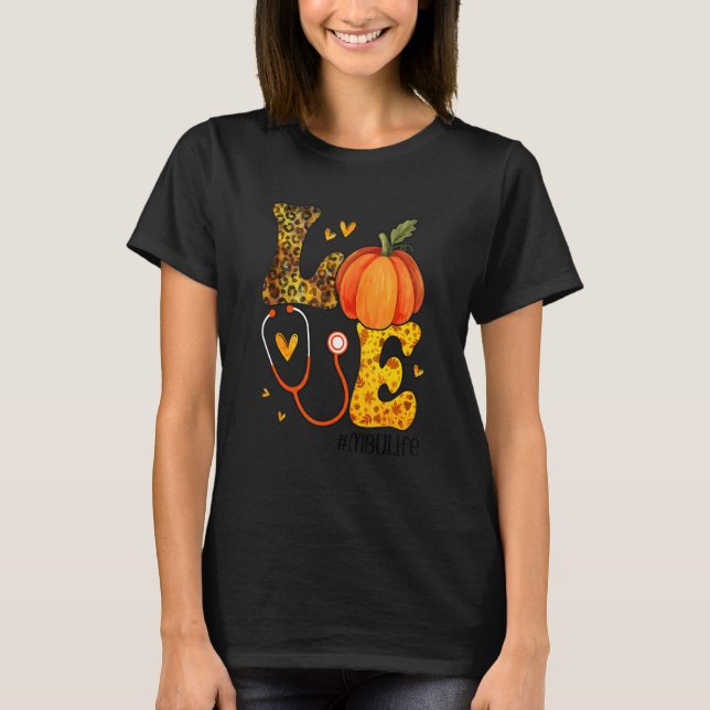 T-shirt Nurse Leopard Pumpkin Thanksgiving Love MBU Nurse  (Devant)