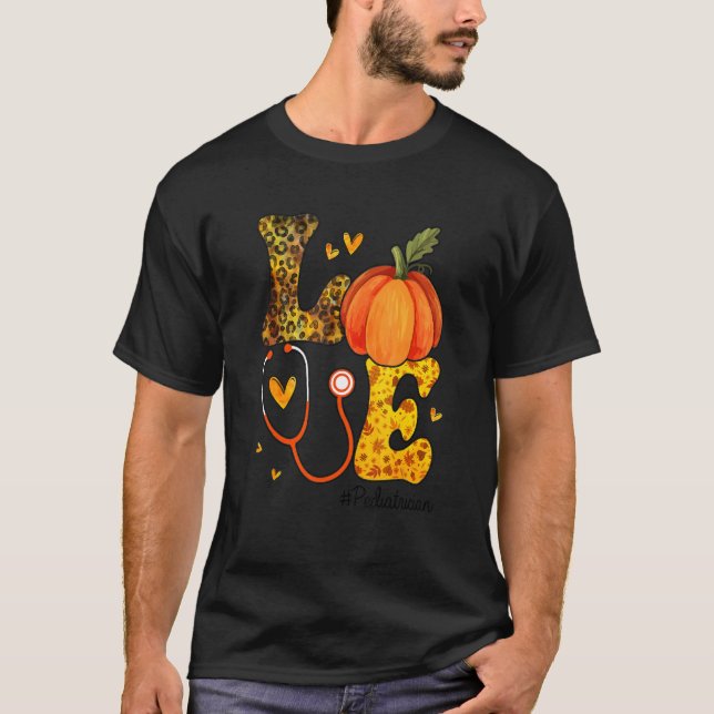 T-shirt Nurse Leopard Pumpkin Thanksgiving Love Pediatrici (Devant)
