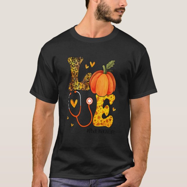 T-shirt Nurse Leopard Pumpkin Thanksgiving Love Pharmacist (Devant)