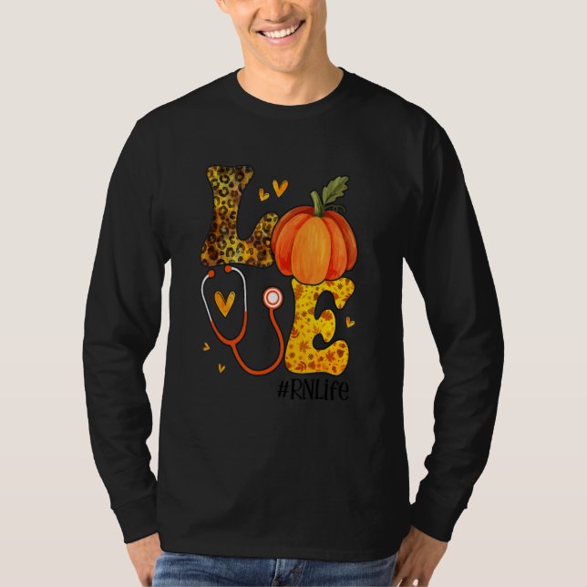 T-shirt Nurse Leopard Pumpkin Thanksgiving Love RN Nurse L (Devant)