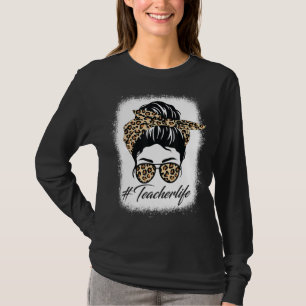 T-shirt Nurse Life Leopard Messy Bun Lunettes Femmes Infir