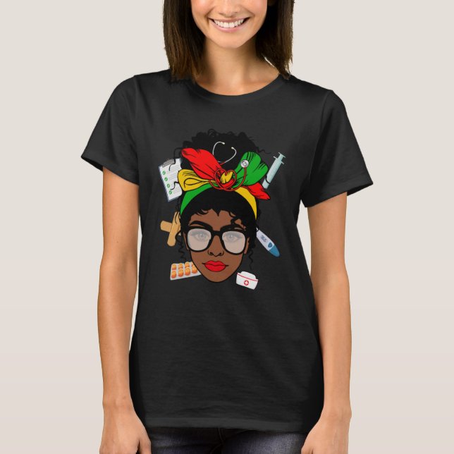 T-shirt Nurse Life Messy Bun Afro Assistant Médicale Afriq (Devant)