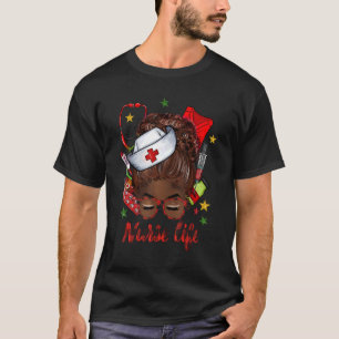 T-shirt Nurse Life Messy Bun Afro Black Queen Red Plaid Nu