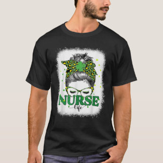 T-shirt Nurse Life Messy Bun Leopard