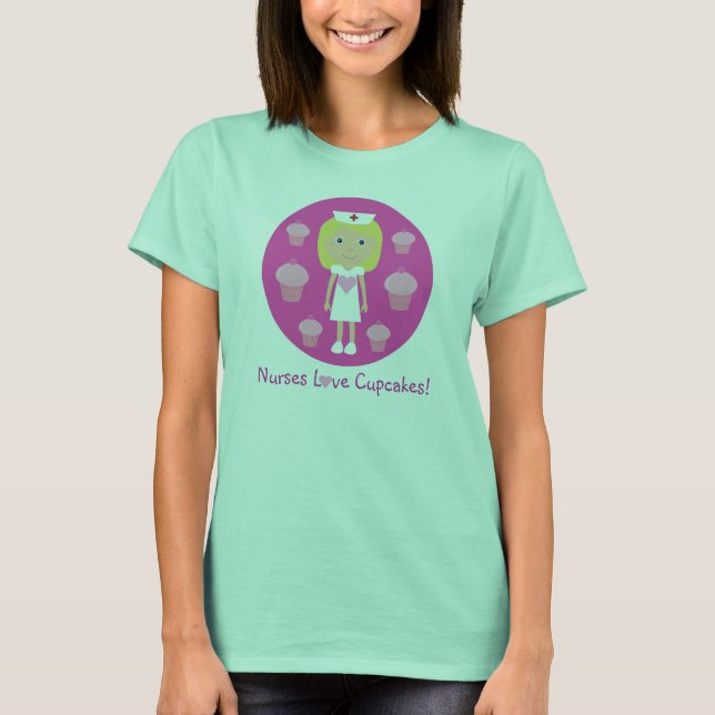 T-shirt Nurse Love Cupcakes mignon rose (Devant)