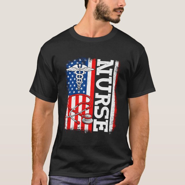 T-shirt Nurse Nursing American Flag Patriotic 4Th Of July (Devant)