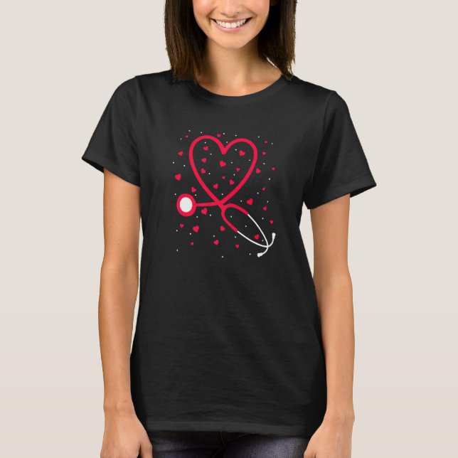 T-shirt Nurse Valentine's Day Heart Stethoscope (Devant)