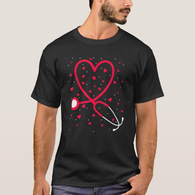 T-shirt Nurse Valentine's Day Heart Stethoscope (Devant)
