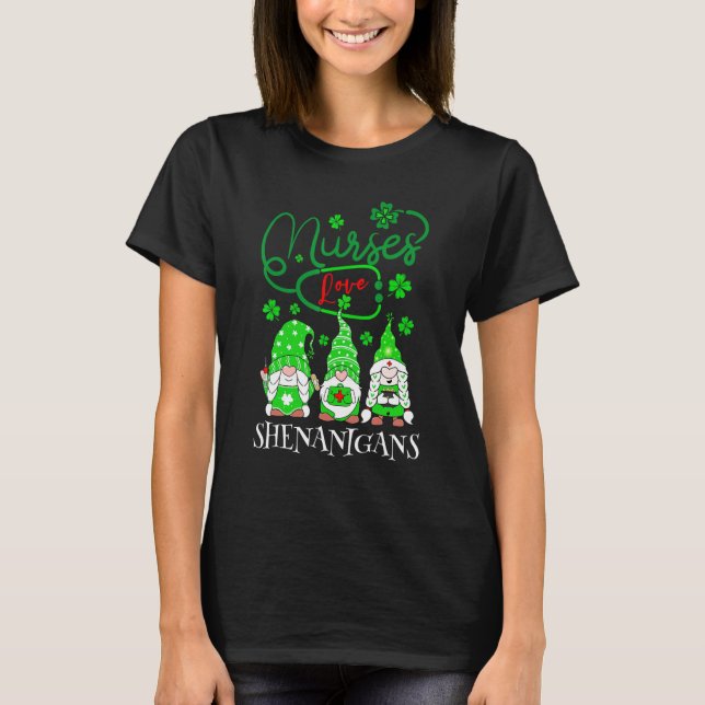 T-shirt Nurses Love Shenanigans Funny Gnomes Nurse St Patr (Devant)
