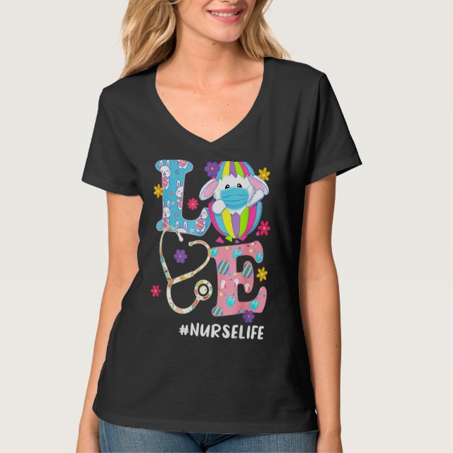 T-shirt Nursing Stéthoscope Scrub Life Nurse Bunny Easter (Devant)