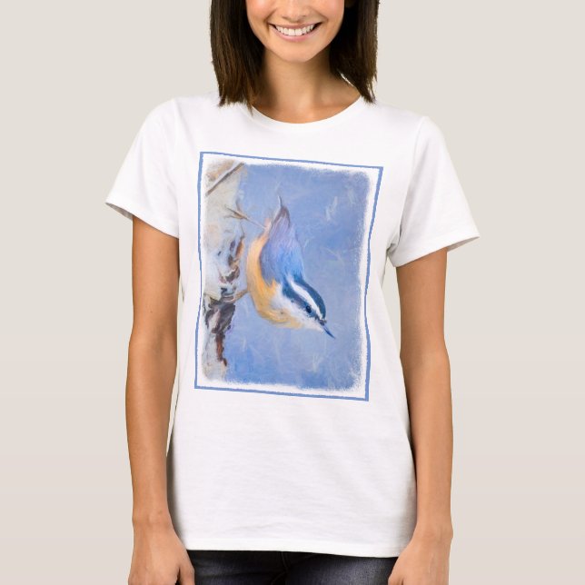 T-shirt Nuthatch à poitrine rouge Peinture d'art original  (Devant)
