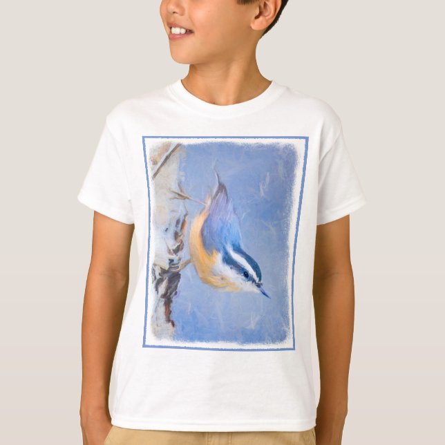 T-shirt Nuthatch à poitrine rouge Peinture d'art original  (Devant)