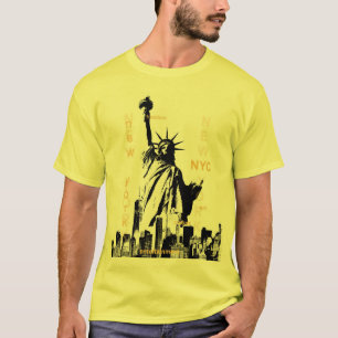 T-shirt Ny Nyc Manhattan Liberty Statue Mens Jaune