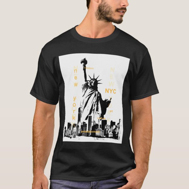 T-shirt Nyc New York Brooklyn Bridge Liberty Statue Mens _ (Devant)