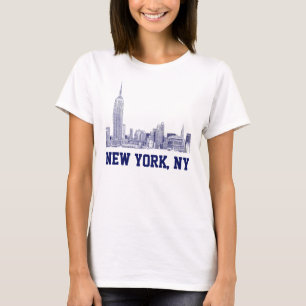 T-shirt NYC Skyline Etched 01 Blue