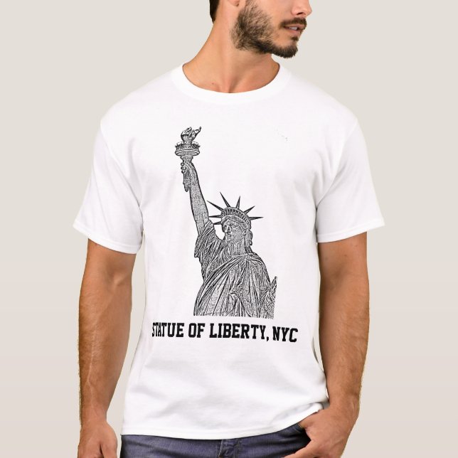 T-shirt NYC Skyline : Statue de la Liberté Etched Look BW (Devant)