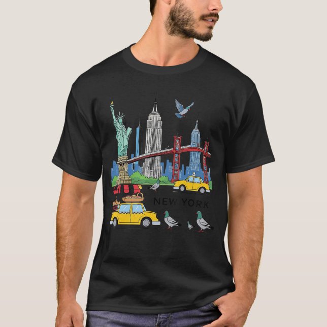 T-shirt NYC Souvenir New York City USA Icons Yellowai Pige (Devant)