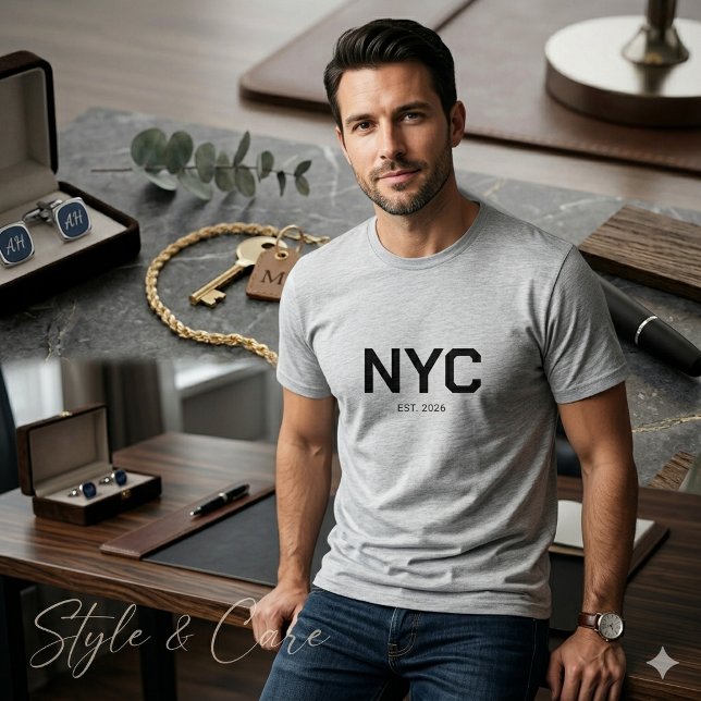 T-shirt NYC Texte Marque Hommes Moderne Gris Graphique (NYC Text Mark Mens Modern Grey Graphic T-Shirt)