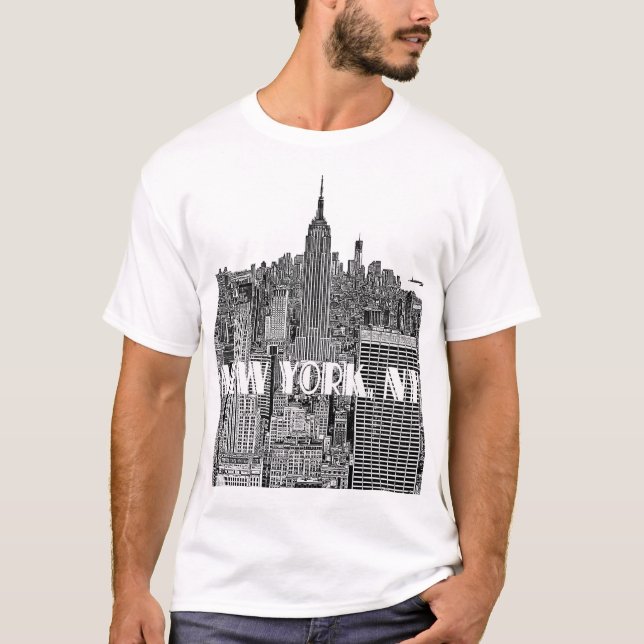 T-shirt NYC Vue Gravée Horizon Depuis Dessus (Devant)