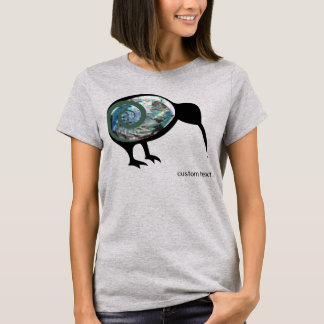 T-SHIRT NZ KIWI BLACY SHINY PAUA FERN KORU NOUVELLE-ZÉLAND