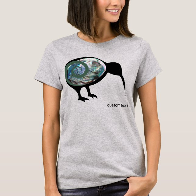 T-SHIRT NZ KIWI BLACY SHINY PAUA FERN KORU NOUVELLE-ZÉLAND (Devant)