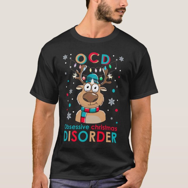 T-shirt O C D Obsessionnel Trouble de Noël Reindeer Christ (Devant)