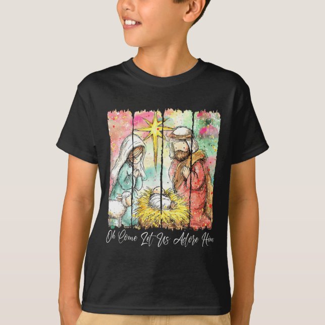 T-shirt O Come Let Us Adore Him Jesus Christian Christmas  (Devant)