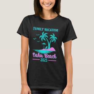 T-shirt Oahu Beach Hawaii Famille Vacances 2025 Palm Tree