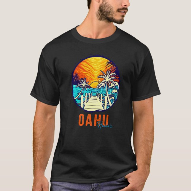 T-shirt Oahu Beach Sunset Correspondant Vacances Amis Fami (Devant)