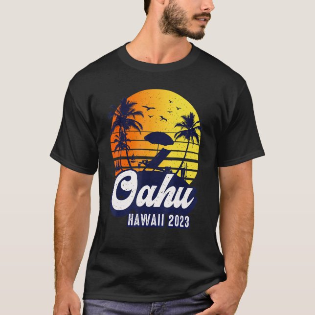 T-shirt Oahu Hawaii 2023 Hawaiian Sunset Beach Retro (Devant)