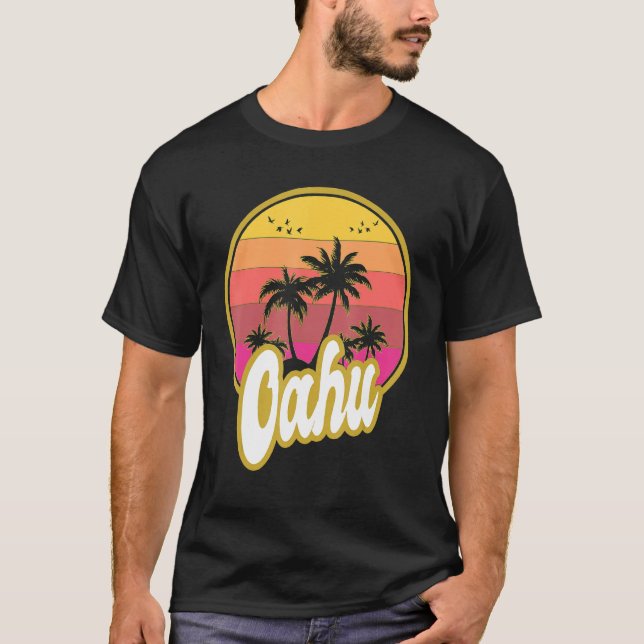 T-shirt Oahu Hawaii Beach Retro Sunset (Devant)