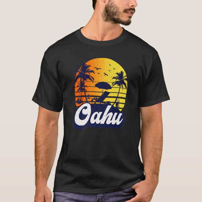 T-shirt Oahu Hawaii Hawaiian Sunset Beach Retro Premium (Devant)