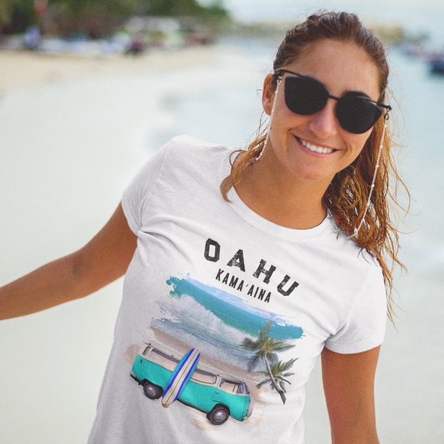 T-shirt Oahu Kamaaina Turquoise Planche de Surf Rétro Van  (Créateur téléchargé)