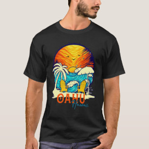 T-shirt Oahu Sunset Beach Hawaiian Vacances Couples Famill
