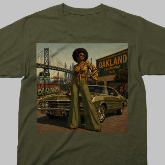 T-shirt Oakland années 70 Rétro Femme Noire Vintage