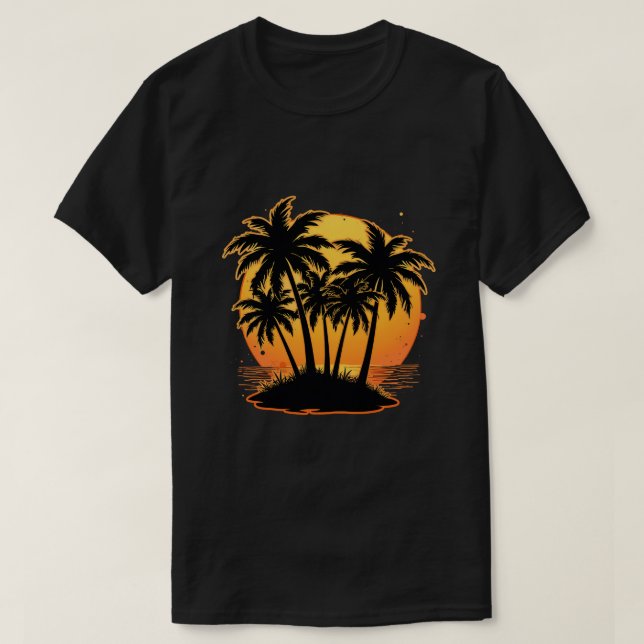 T-shirt Oasis tropicale du coucher de soleil (Design devant)