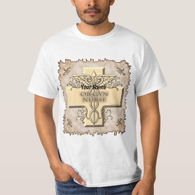T-shirt Ob Gyn Nurse cross Caduceus (Devant)