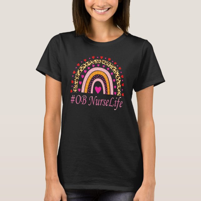 T-shirt Ob Nurse Leopard Rainbow Nurse's Week (Devant)