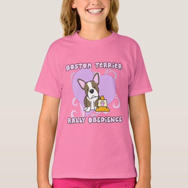 T-shirt Obéissance au rallye Kawaii Brindle Boston Terrier (Devant)