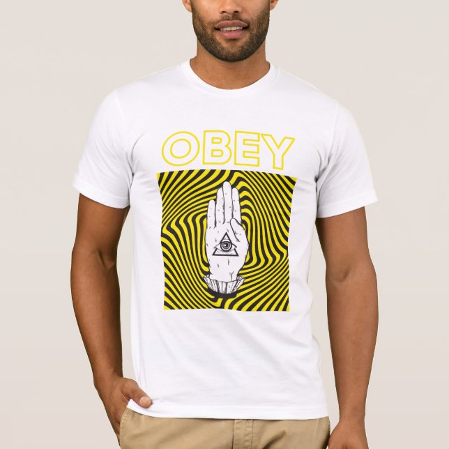 T-shirt Obey Brainwash Mind Control Illuminati oeil main (Devant)